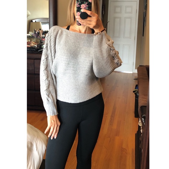 Gray Off-Shoulder Knit Sweater - Picture 5 of 7